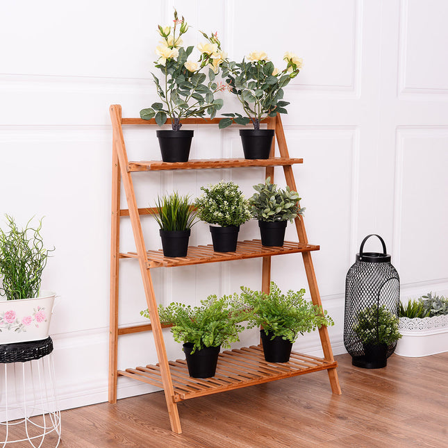 3 Tiers Outdoor Stand Bamboo Flower Pot Shelf - Natural - Plant Stands