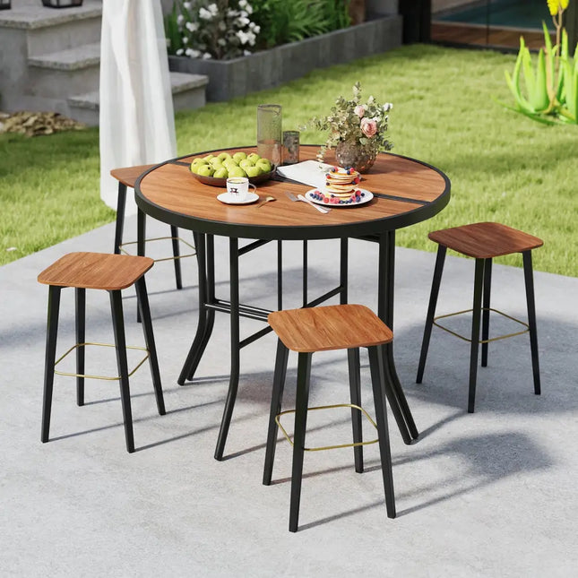 Half-Round Folding Event Table with Metal Frame - Brown - Patio Dining Tables