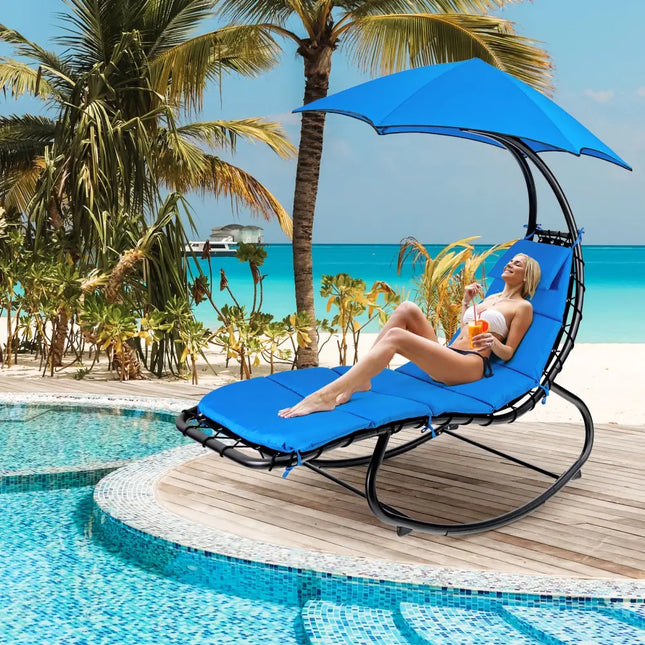 Hammock Chair with Shade Canopy and Built-in Pillow-Navy - Navy - Outdoor Chaise Lounges