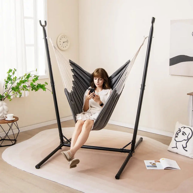 Hammock Chair with Stand 6-Position Adjustable Height and Side Pocket-Gray - Gray - Hammocks