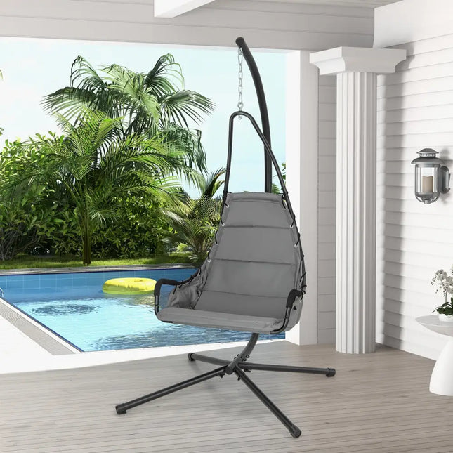 Hanging Chair with Stand and Extra Large Padded Seat-Gray - Gray - Hammocks