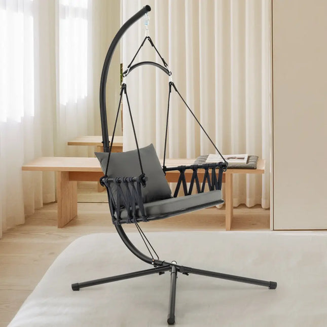 Hanging Swing Chair with Stand-Gray - Gray - Hammocks