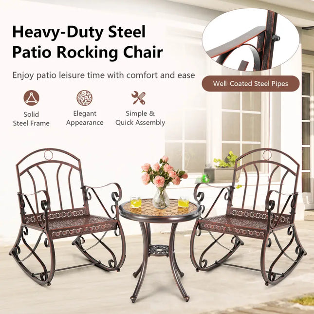 Heavy-Duty Patio Rocking Chair with Ergonomic Backrest and Armrests-Red - Red - Patio Rocking Chairs & Gliders