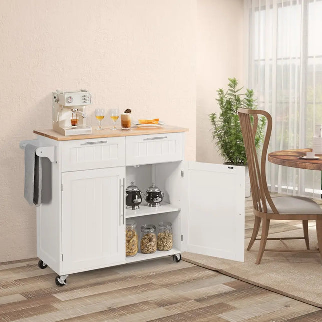 Heavy Duty Rolling Kitchen Cart with Tower Holder and Drawer-White - White - Kitchen Islands & Carts