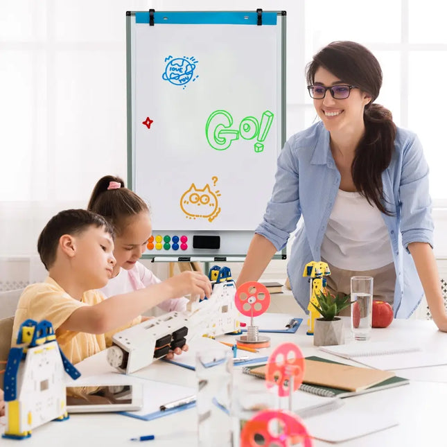 Height-Adjustable Mobile Whiteboard with Round Stand Paper Clips-Green - Green - Home Office