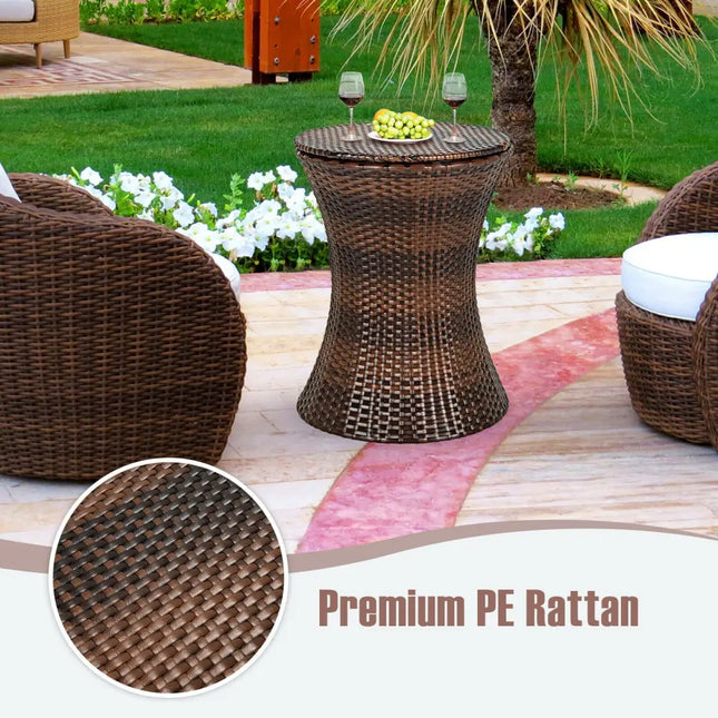 Height Adjustable Patio Rattan Cooler Bar Table-Black - Black - Patio Bar Furniture