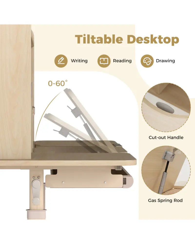 Height Adjustable Writing Table with Tilt Desktop and Retractable Book Stand-Yellow - Yellow - Kids Table & Chair Sets