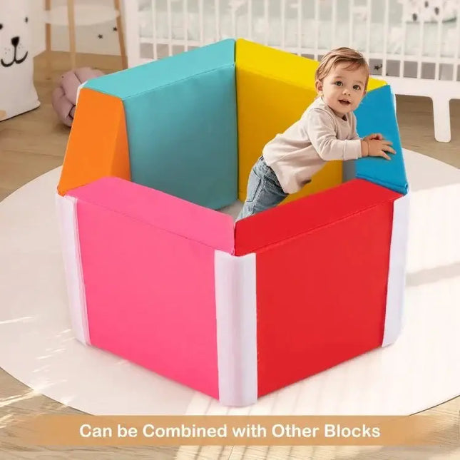 Hexagon Kids Ball Pit Foam Climbing Exercise Mat with Detachable PU Covers - Multicolor - Oasis Home Essentials