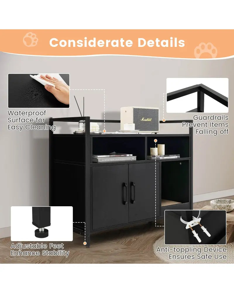 Hidden Cat Washroom with Double Doors and Scratch Cardboard-Black - Black - Cat Houses