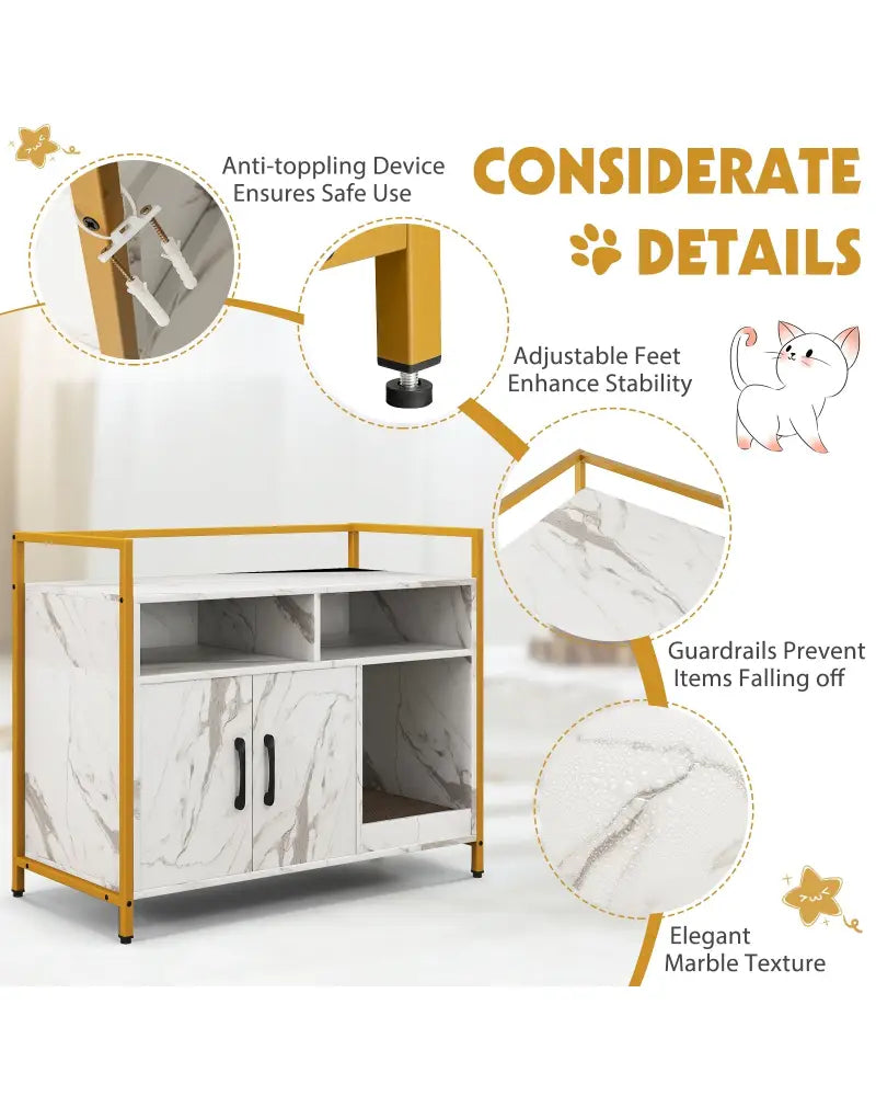 Hidden Cat Washroom with Double Doors and Scratch Cardboard-White - White - Cat Houses