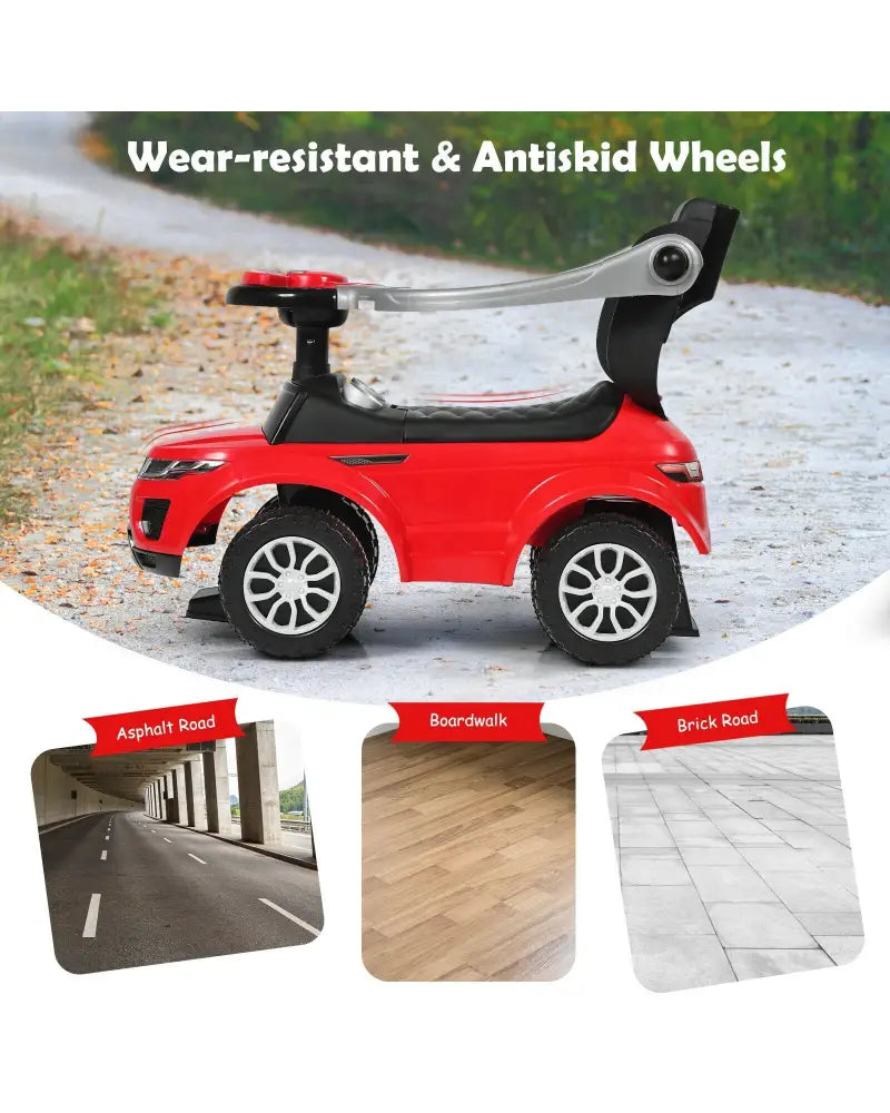 Honey Joy 3 in 1 Ride on Push Car Toddler Stroller Sliding Car with Music-Red - Red - Push & Pedal Ride On Toys