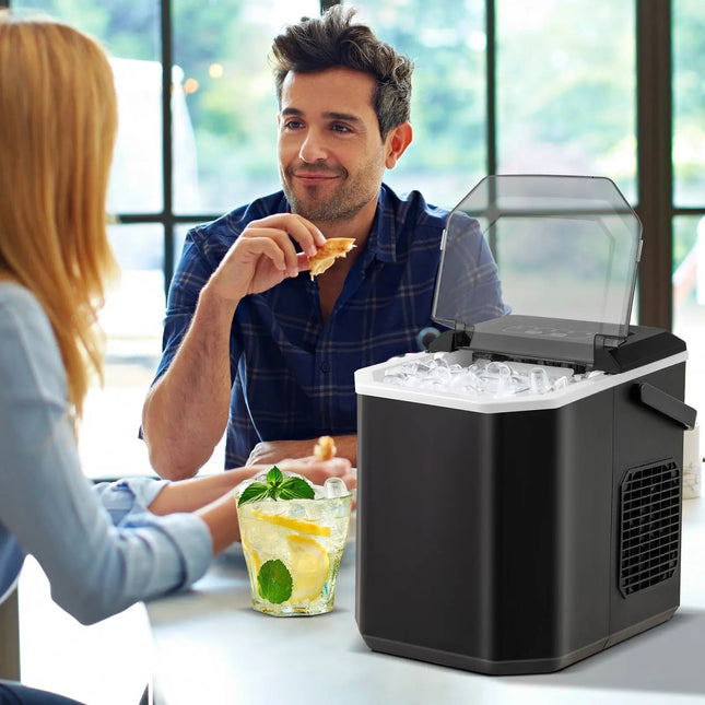 Ice Maker Countertop with Self-Cleaning for Home Kitchen Office Party-Black Costway