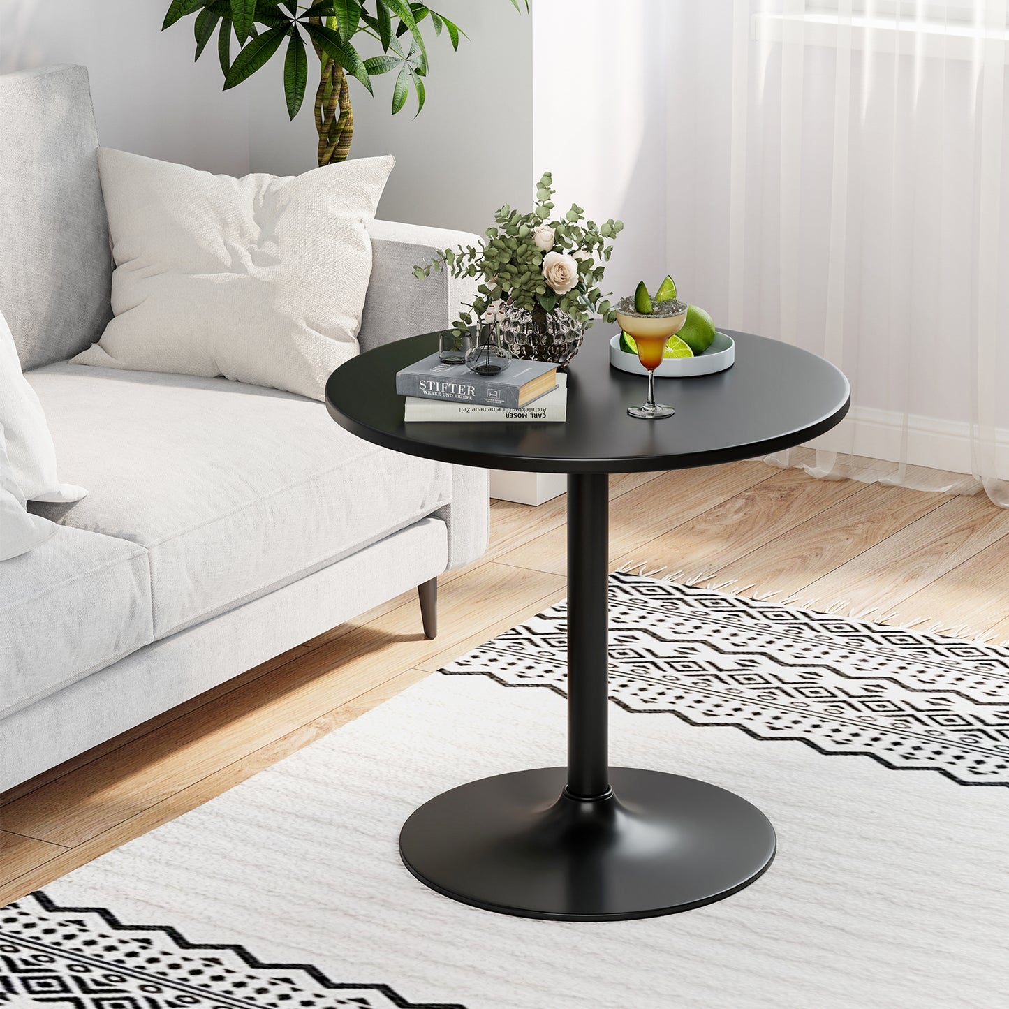 24 Inch Modern Round Cocktail Table with Metal Base and MDF Top-Set of 2