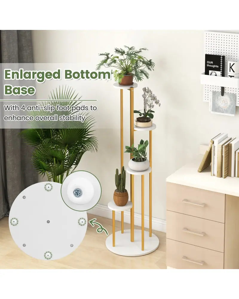 Indoor Metal Plant Stand Corner Plant Shelf for Potted Plant with Golden Metal Frame-White - White - Plant Stands