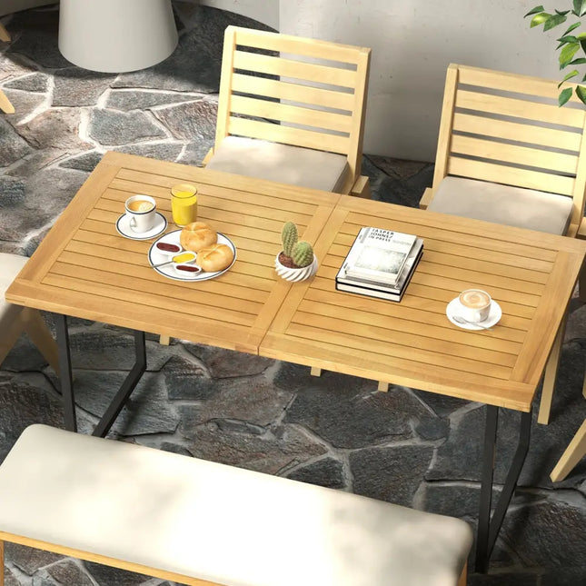 Indoor Outdoor Teak Wood Slatted Tabletop Panel Board Split in 2 Square - Natural - Patio Dining Tables