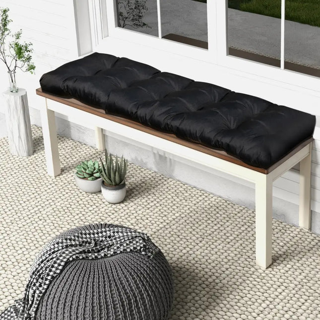Indoor Outdoor Tufted Bench Cushion with Soft PP Cotton-Black - Black - Outdoor Furniture Accessories