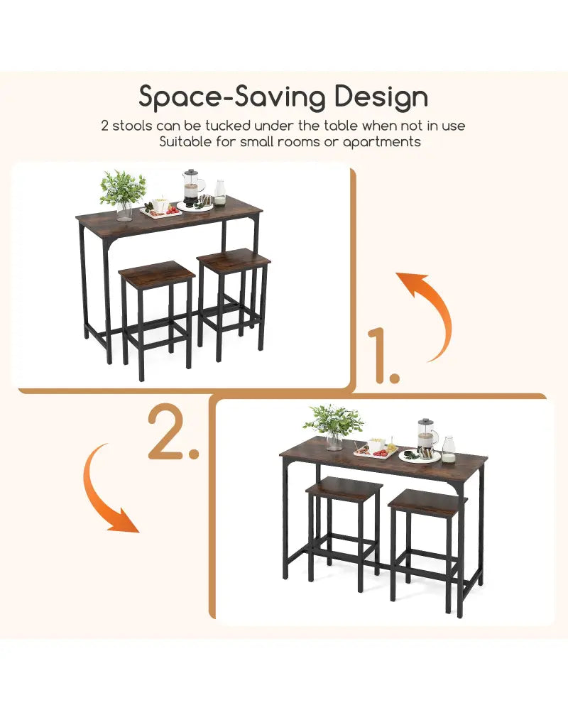 Industrial 3-Piece 47.5’’ Counter-Height Dining Table and 2 Bar Stools-Coffee - Coffee - Dining Room Sets