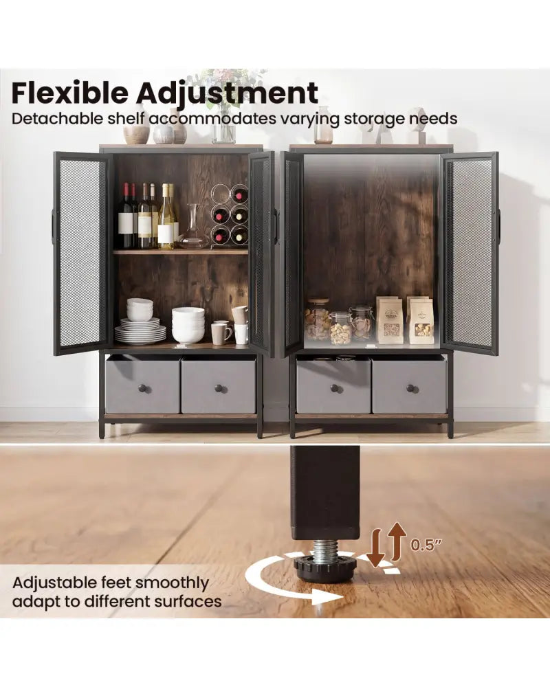 Industrial Coffee Bar Cabinet with 2-Tier Storage Compartment-Rustic Brown - Rustic Brown - Cabinets & Chests