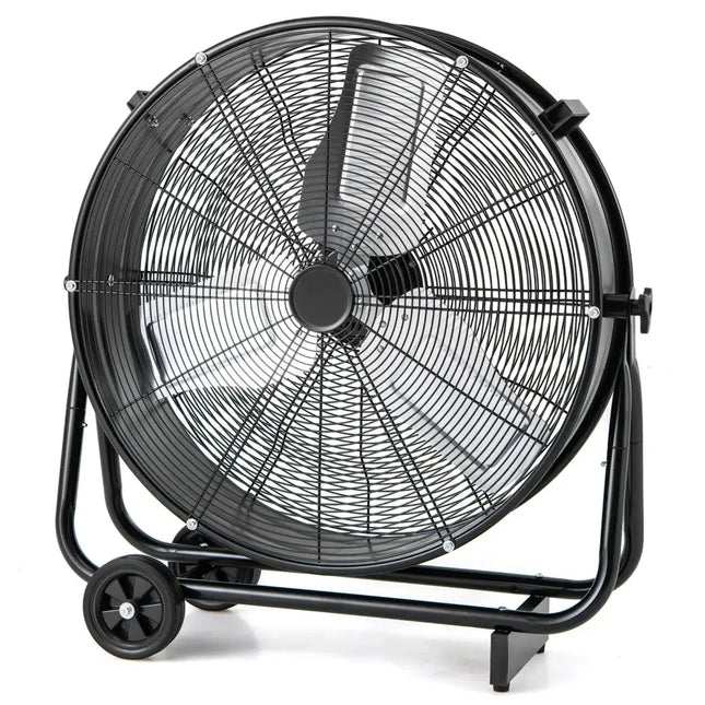 Industrial Drum Fan with 2 Wheels and 360-Degree Adjustable Tilt-Black Costway