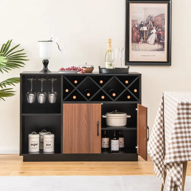 Industrial Sideboard Cabinet with Removable Wine Rack and Glass Holder - Black - Sideboards Cabinets & Buffets