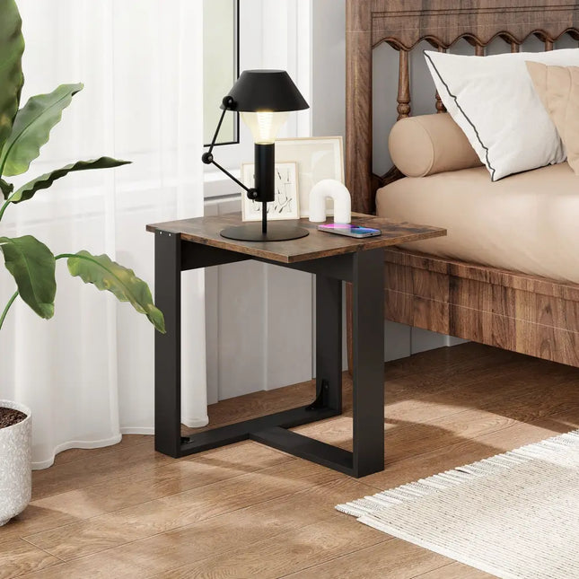 Industrial Sofa End Table with Metal Frame-1 - End & Side Tables