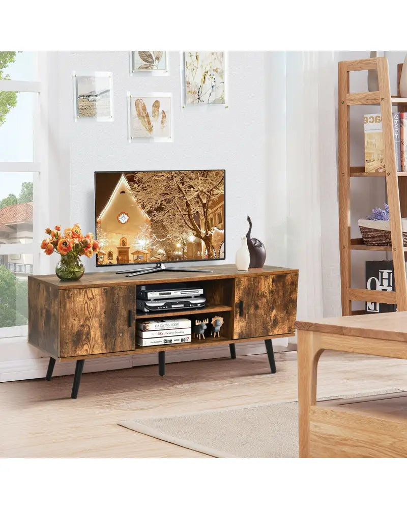 Industrial TV Stand with Storage Cabinets-Rustic Brown - Rustic Brown - Entertainment Centers & TV Stands