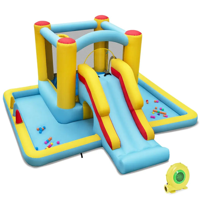 Inflatable Bounce House 7-in-1 Bouncy Castle with Slide and Tunnel with 480W Blower - Multicolor - Bounce House