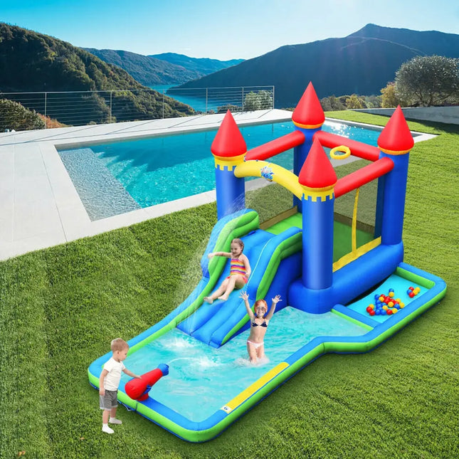 Inflatable Bounce House Castle Water Slide with Climbing Wall and 580W Blower - Inflatable Water Slides