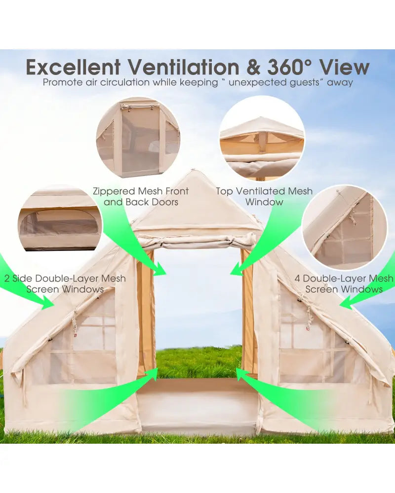 Inflatable Camping Tent 2/4/6 People Glamping Tent for Family Camping with Pump-Beige - Beige - Canopies
