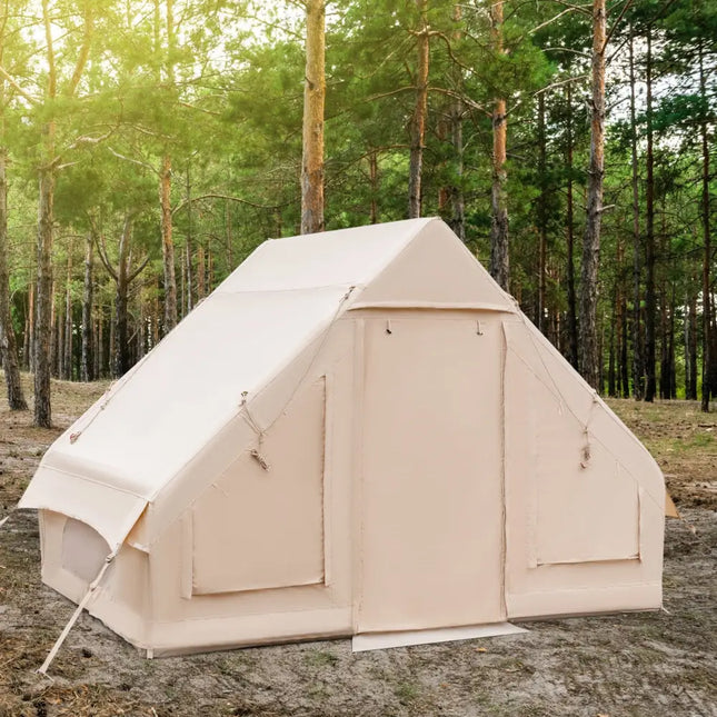 Inflatable Camping Tent 2/4/6 People Glamping Tent for Family Camping with Pump-Beige - Beige - Canopies