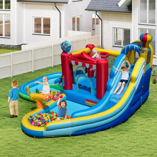 Inflatable Water Park Water Slide Wet Dry Combo Bounce House - Multicolor - Inflatable Water Slides