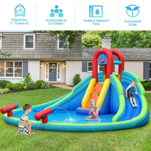 Inflatable Water Slide Bounce House with Mighty Splash Pool - Blue - Inflatable Water Slides
