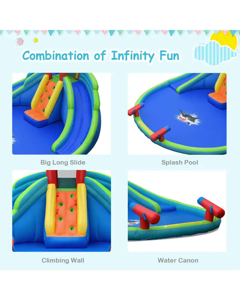 Inflatable Water Slide Bounce House with Mighty Splash Pool - Blue - Inflatable Water Slides
