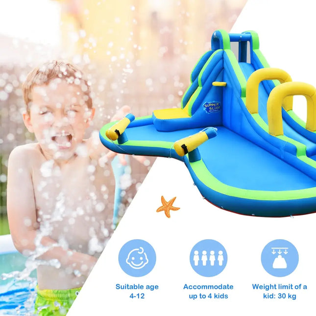 Inflatable Water Slide Kids Bounce House with Water Cannons and Hose Without Blower - Inflatable Water Slides