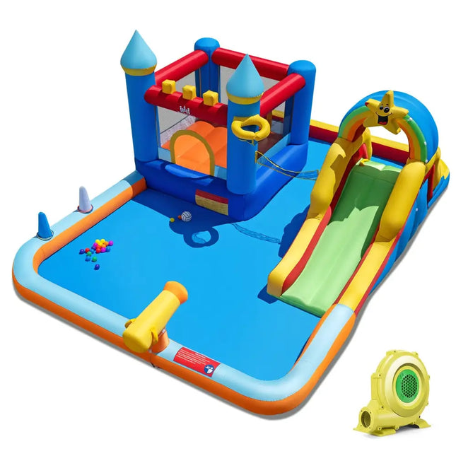 Inflatable Water Slide Park Bouncy Castle with Climbing Wall with 735W Blower - Inflatable Water Slides