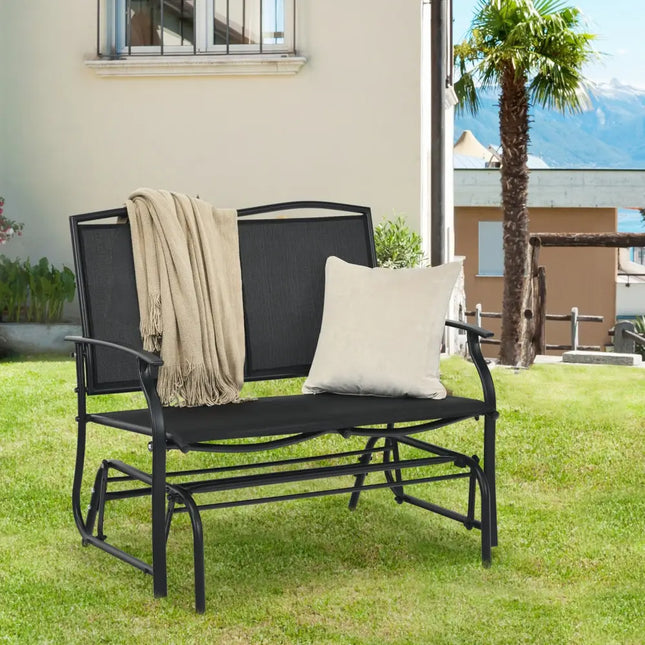 Iron Patio Rocking Chair for Outdoor Backyard and Lawn-Black - Black - Patio Rocking Chairs & Gliders