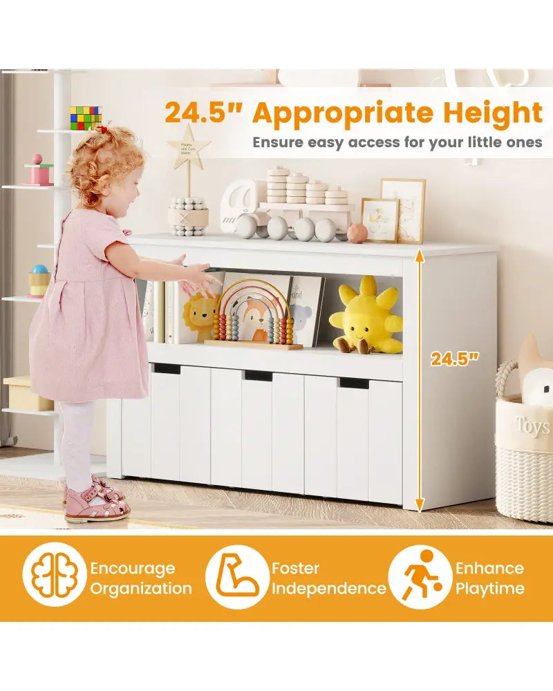 Kid Toy Storage Cabinet 3 Drawer Chest with Wheels Large Storage Cube Shelf - White - Kids Storage