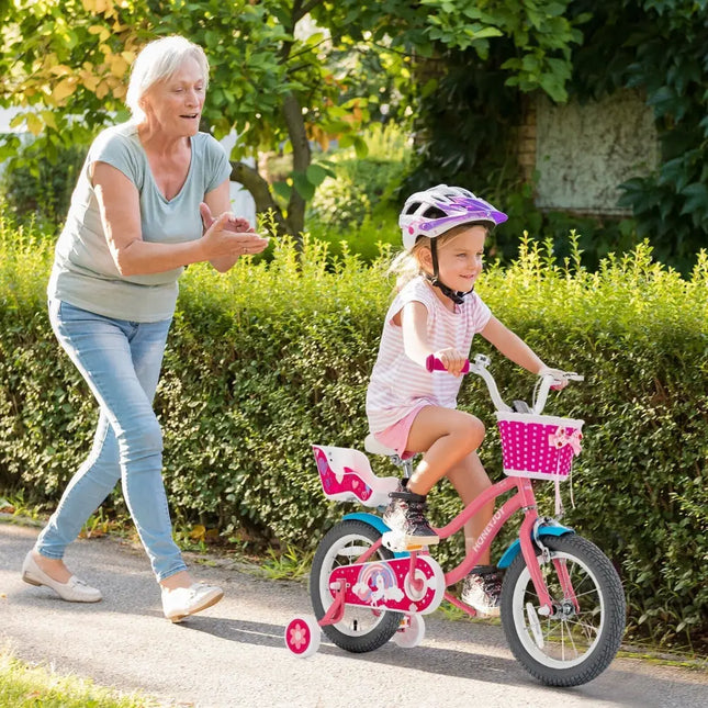 Kids Bicycle with Training Wheels and Basket for Boys and Girls Age 3 - 9 Years - 14 inches - Oasis Home Essentials