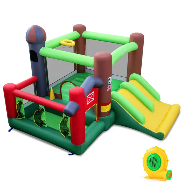 Kids Castle Slide Bouncer 6-in-1 Inflatable Castle with Trampoline and 680W Blower - Multicolor - Bounce House