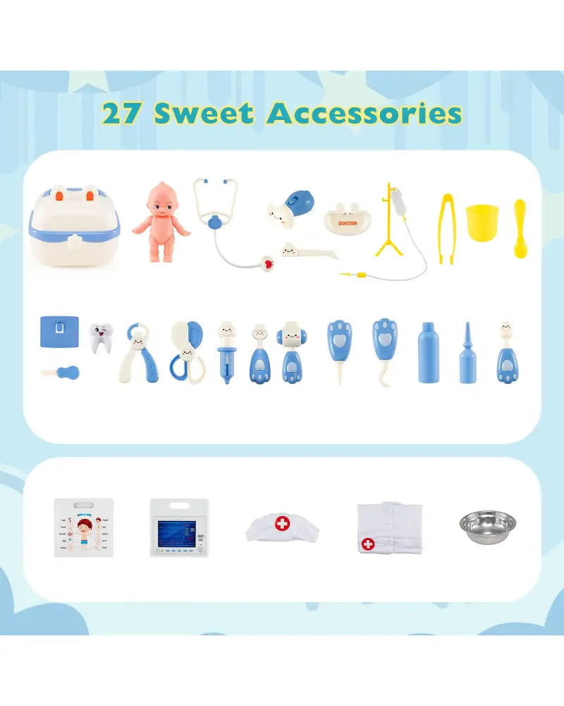 Kids Doctor Play Set with Adjustable Height Bar-Blue - Blue - Play Kitchen Sets