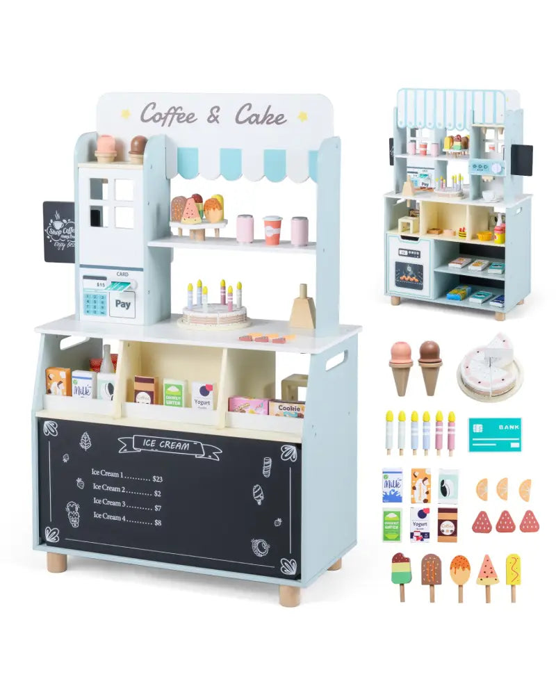 Kids Ice Cream Shop with 27 Accessories and Ice Cream Machine for Ages 3+-Blue - Blue - Play Kitchen Sets