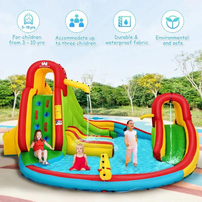 Kid’s Inflatable Water Slide Bounce House with Climbing Wall and Pool Without Blower - Inflatable Water Slides
