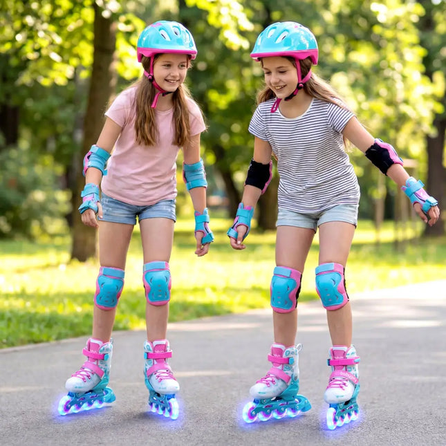Kids Inline Skates with Light Up Wheels for Beginners Ages 9-14-Pink and Blue - Pink & Blue - Toy Sports