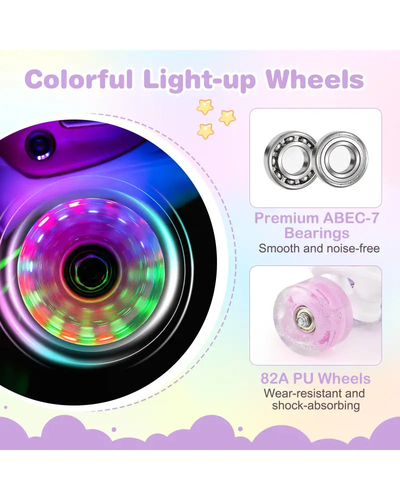 Kids Roller Skates 4 Sizes Adjustable Quad Skates with Light-up Wheels-Pink - Pink - Toy Sports