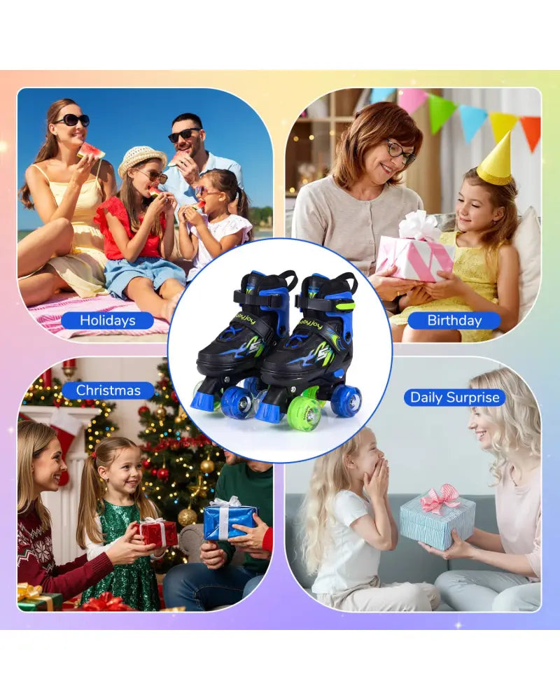 Kids Roller Skates for Girls Boys 4 Sizes Adjustable Quad Skates with Light-up Wheels-Navy - Navy - Toy Sports