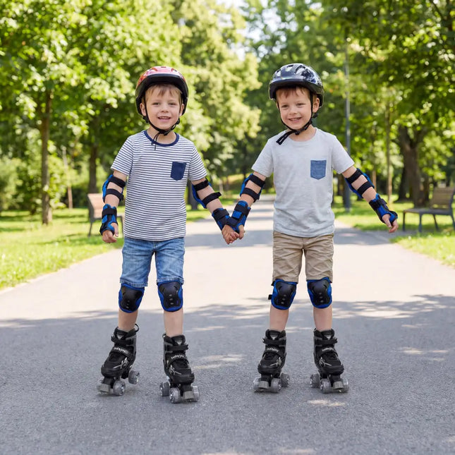 Kids Roller Skates for Girls Boys 4 Sizes Adjustable Quad Skates with Light-up Wheels-Black - Black - Toy Sports