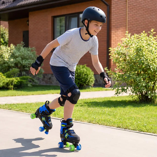 Kids Roller Skates for Girls Boys Teens 4 Sizes Adjustable Quad Skates with Light-up Wheels-Navy - Navy - Toy Sports