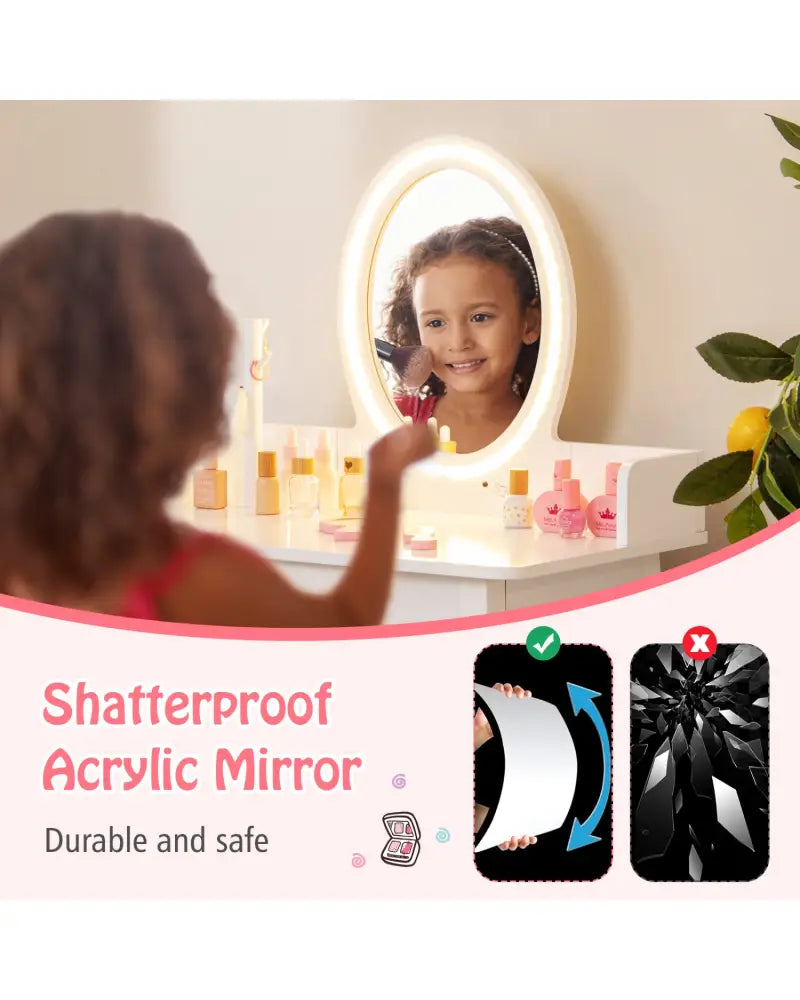 Kids Vanity Set with Lighted Mirror-White - White - Kids Vanities