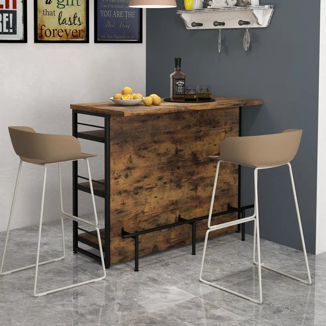 Kitchen Island with 4-Tier Storage Shelf and Long Footrest for Home-Rustic Brown - Rustic Brown - Kitchen Islands &