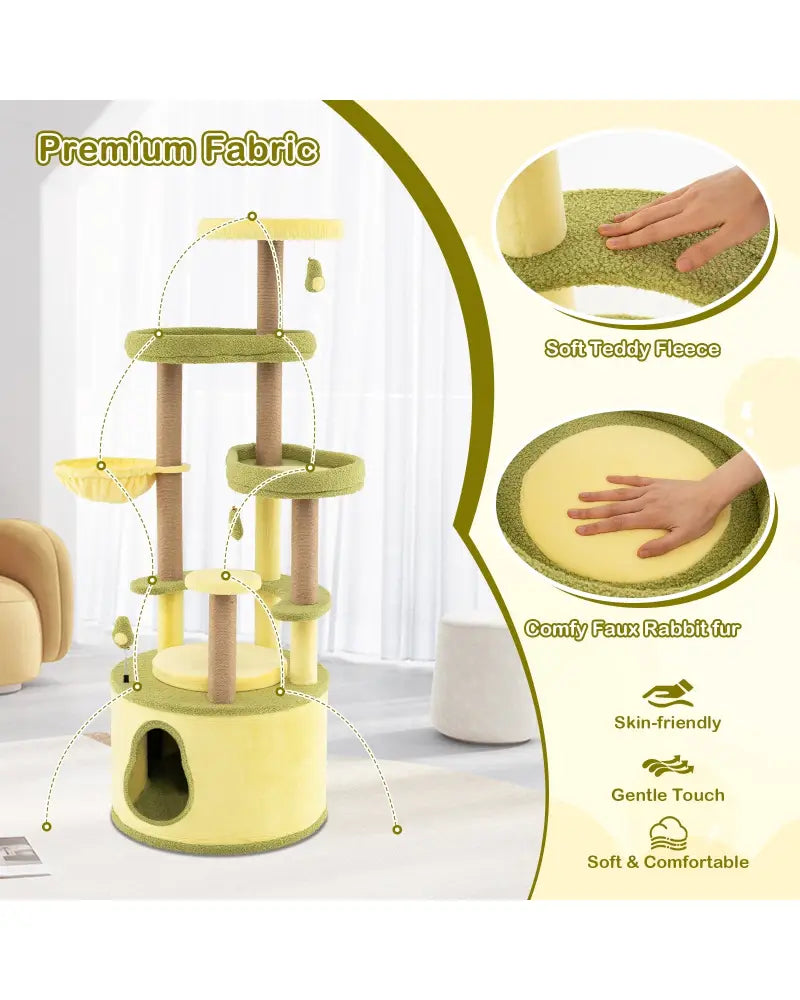 Large Avocado Cat Tree Multi-level Cat Tower with Private Condo-Green - Green - Cat Trees Condos & Scratchers